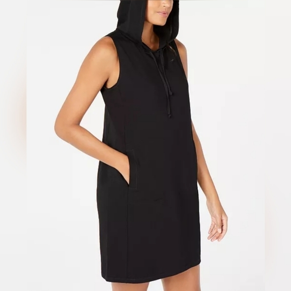 Eileen Fisher Black Cotton Hooded Dress Medium - Picture 2 of 6